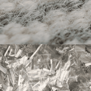 Fibres textiles : laine tricôtée en haut, fibre de verre pour les textiles techniques en bas